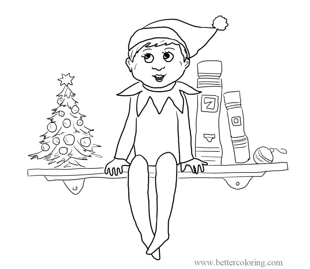 Free Christmas Tree and Elf On The Shelf Coloring Pages printable