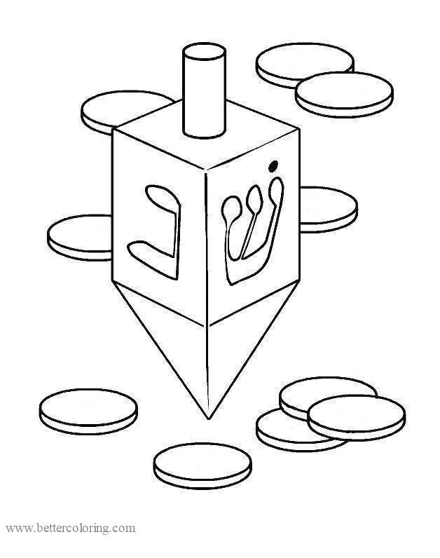 Free Coins and Dreidel Coloring Pages printable