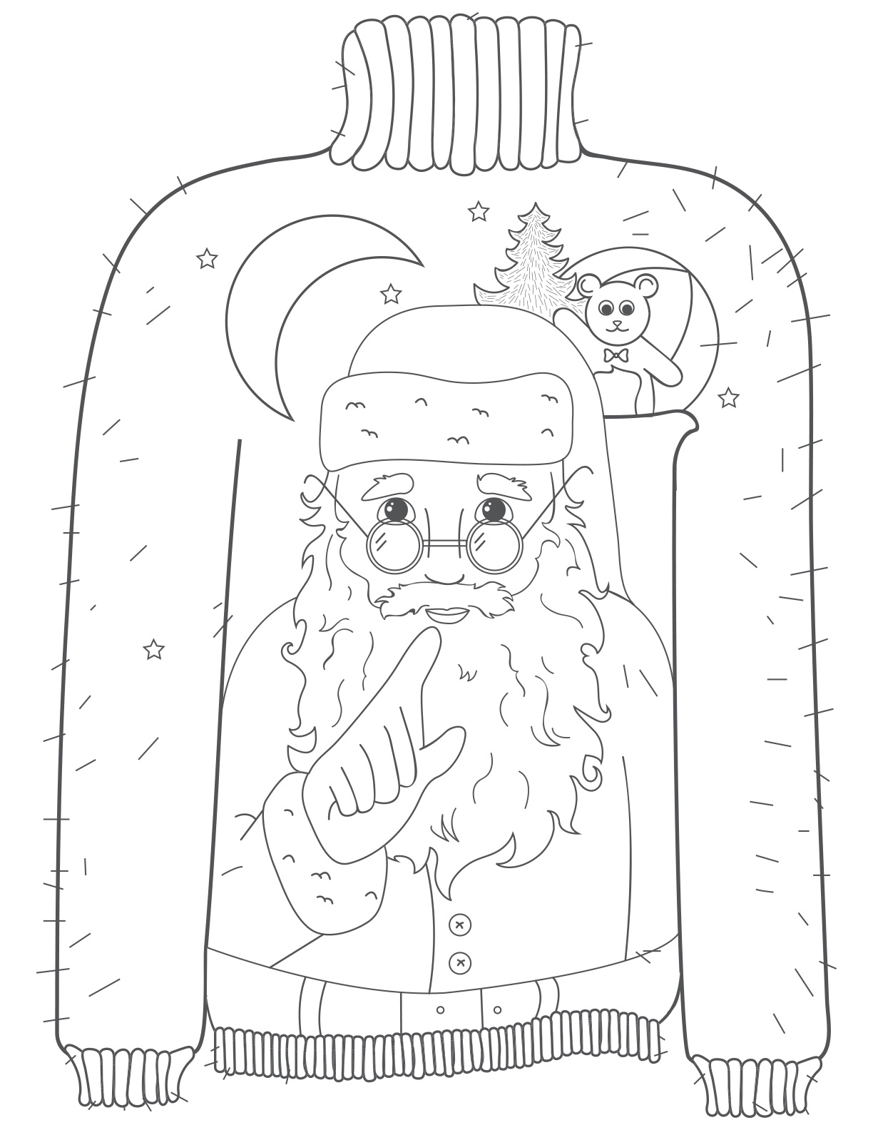 Free Detailed Christmas Sweater with Santa Coloring Pages printable