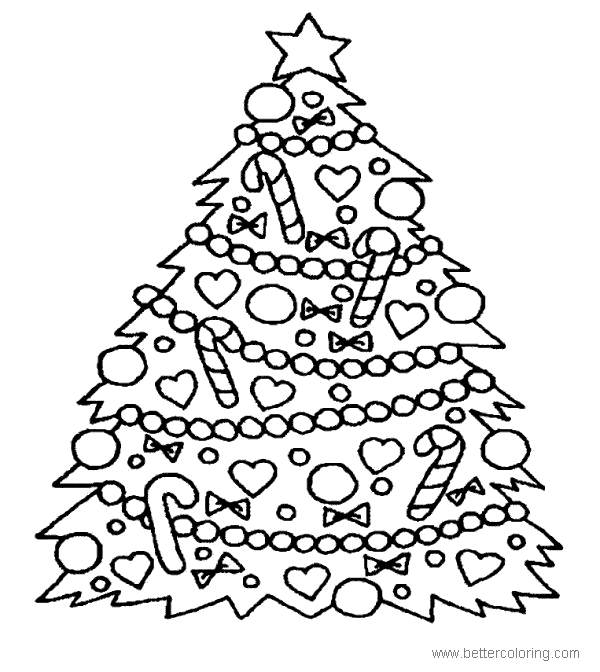 Free Detailed Christmas Tree with Candy Cane Coloring Pages printable