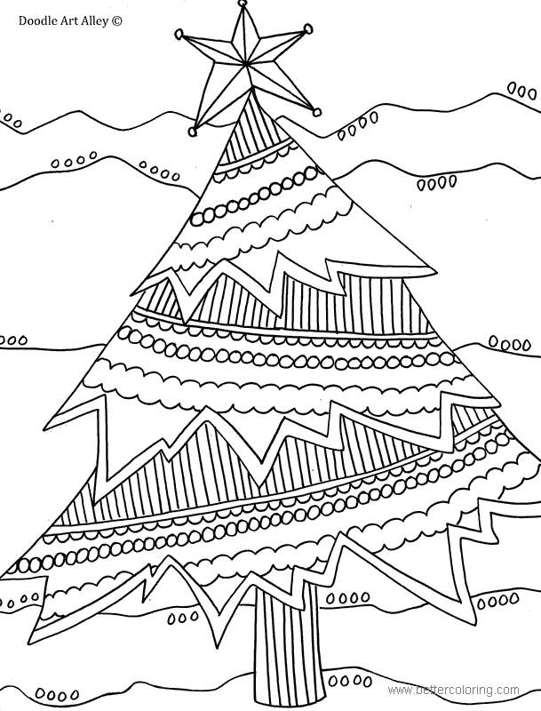 Detailed Christmas Tree with Star Coloring Pages - Free Printable ...