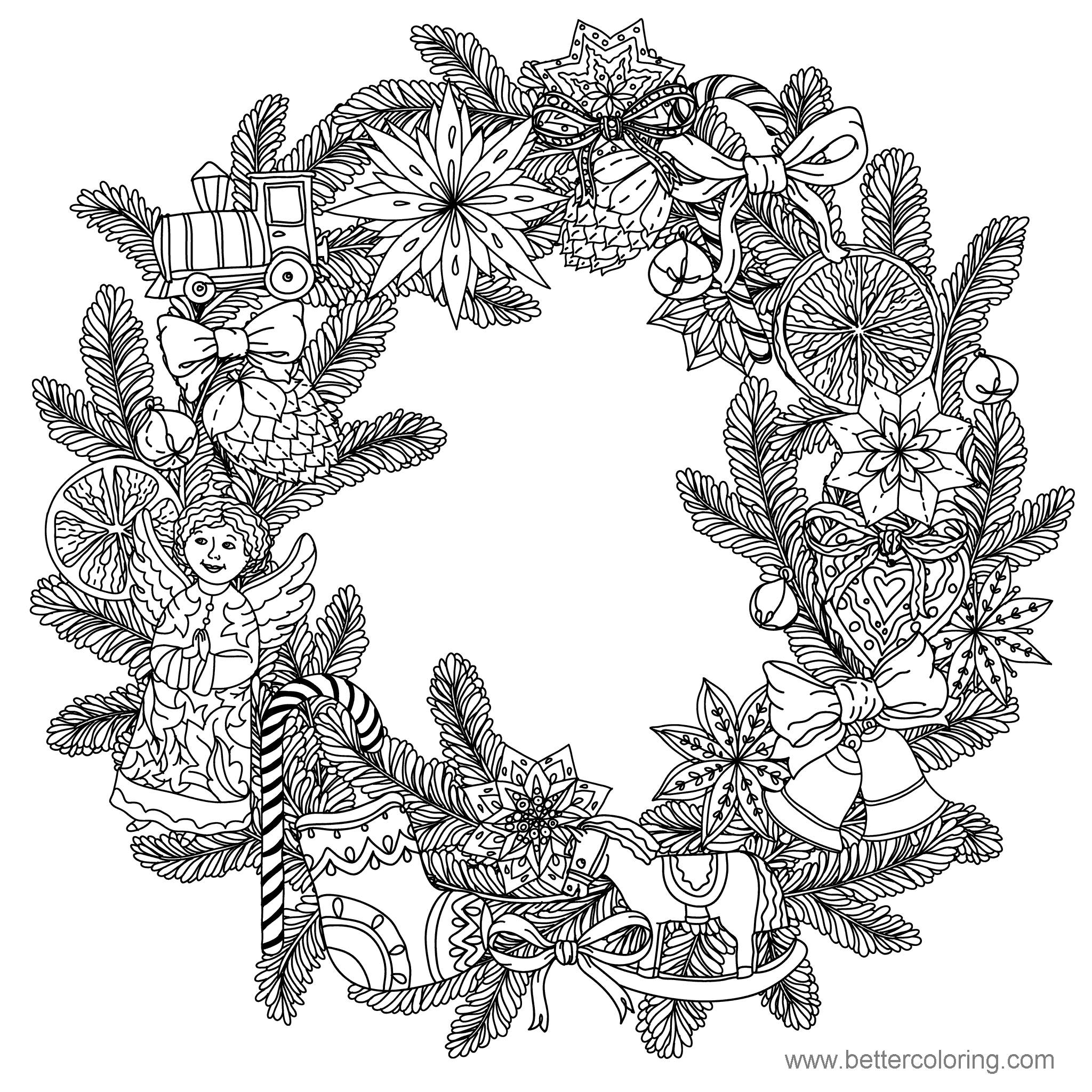 Detailed Christmas Wreath Coloring Pages Free Printable Coloring Pages