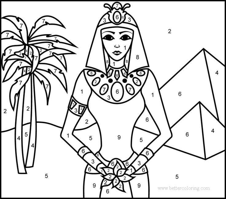 Free Egyptian Queen Coloring Pages Color by Number printable