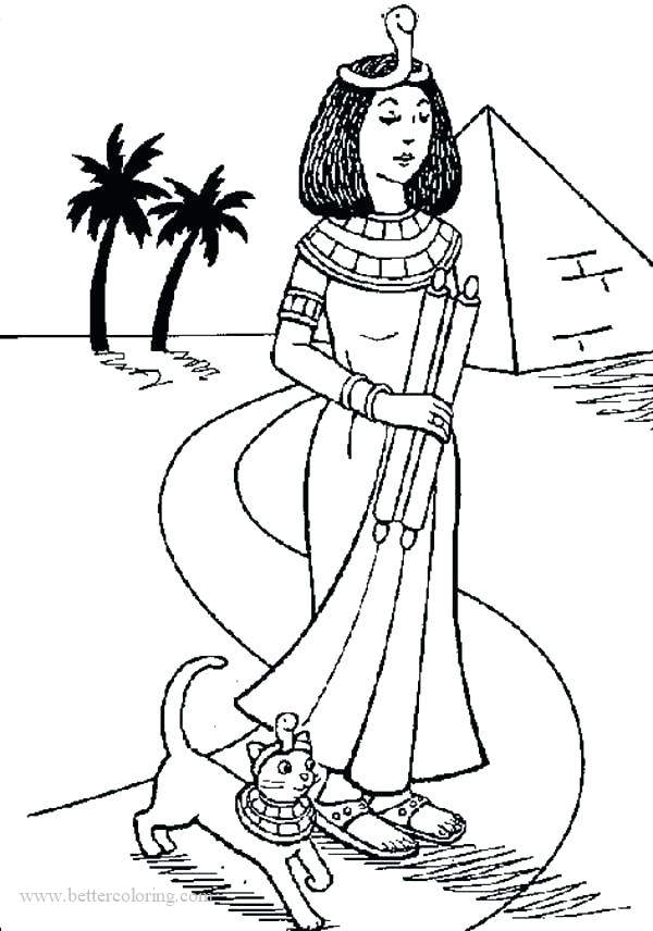 Free Egyptian Queen and Cat Coloring Pages printable