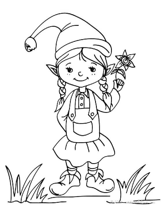 Free Elf On The Shelf Girl with Flower Coloring Pages printable