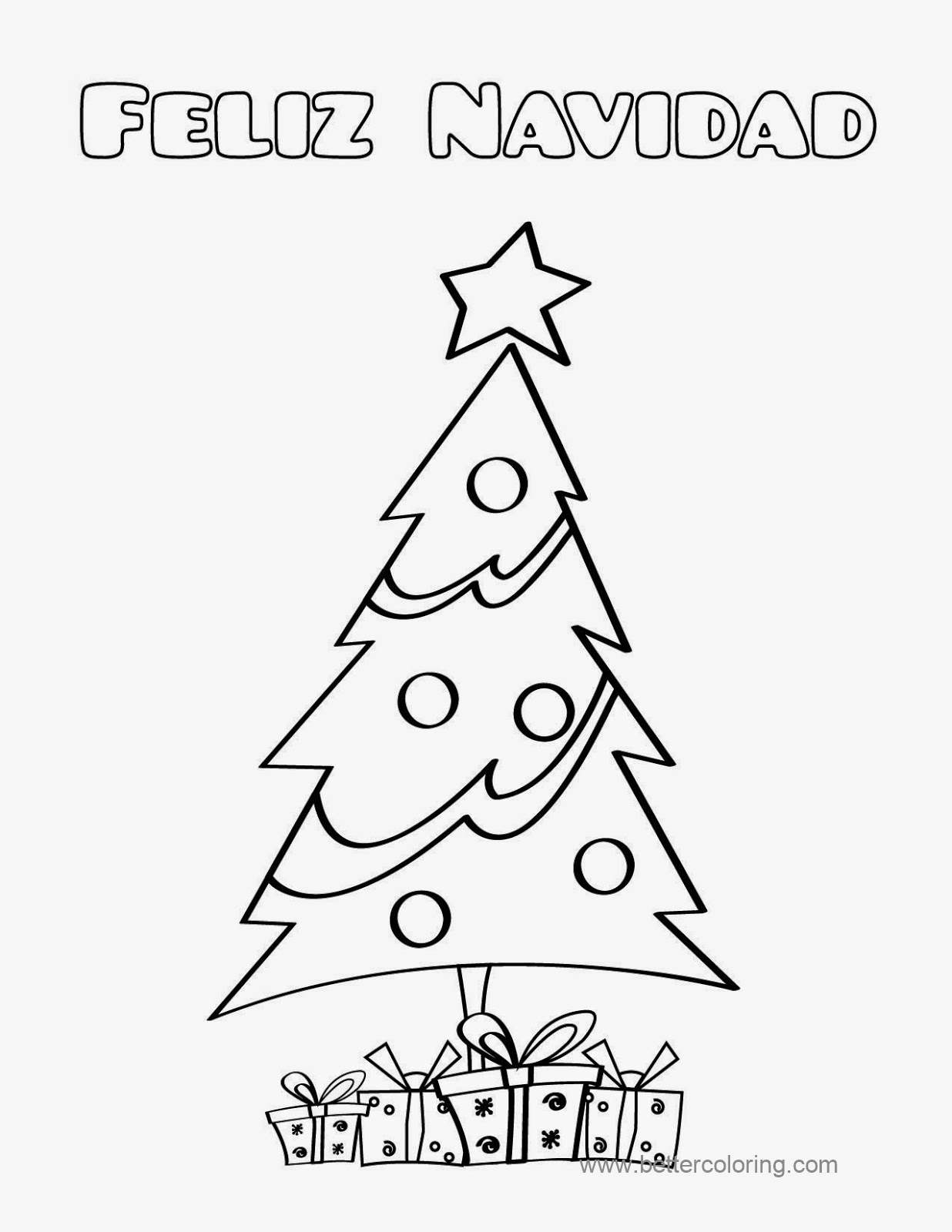 Free Feliz Navidad Christmas Tree Coloring Pages printable