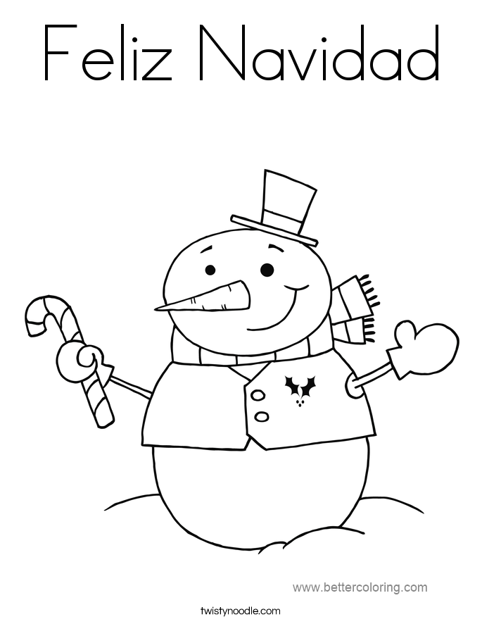 Free Feliz Navidad Snowman Coloring Pages printable
