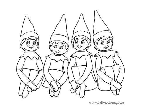 Free Four Elves from Elf On The Shelf Coloring Pages printable