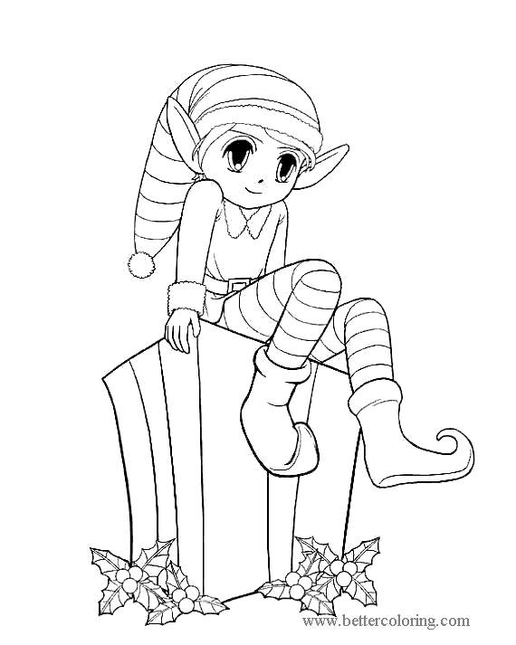 Free Girl and Present Box from Elf On The Shelf Coloring Pages printable