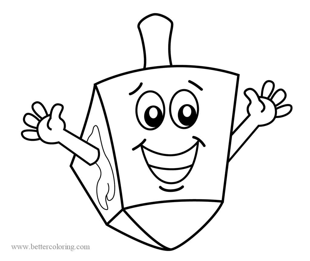 Happy Cartoon Dreidel Coloring Pages.