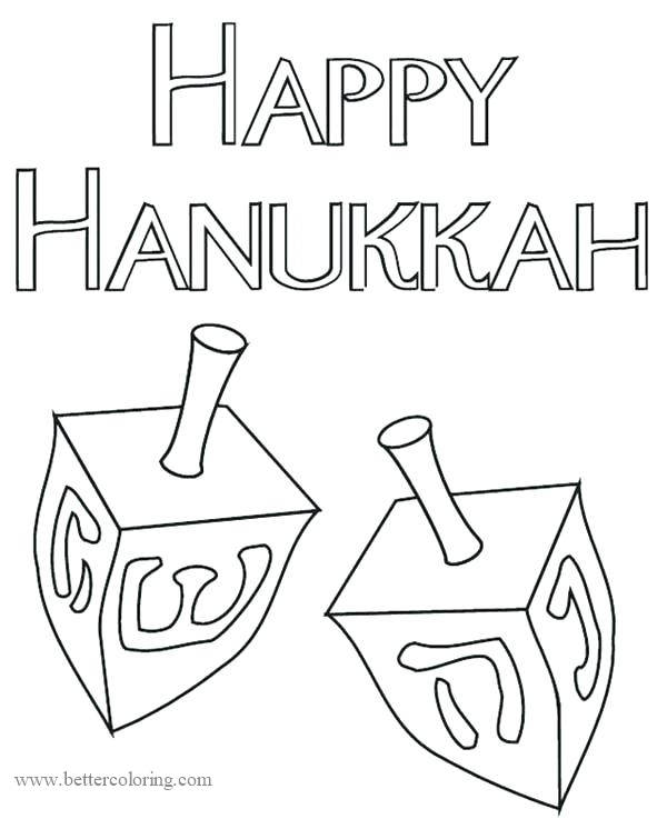 Free Happy Hanukkah with Dreidel Coloring Pages printable