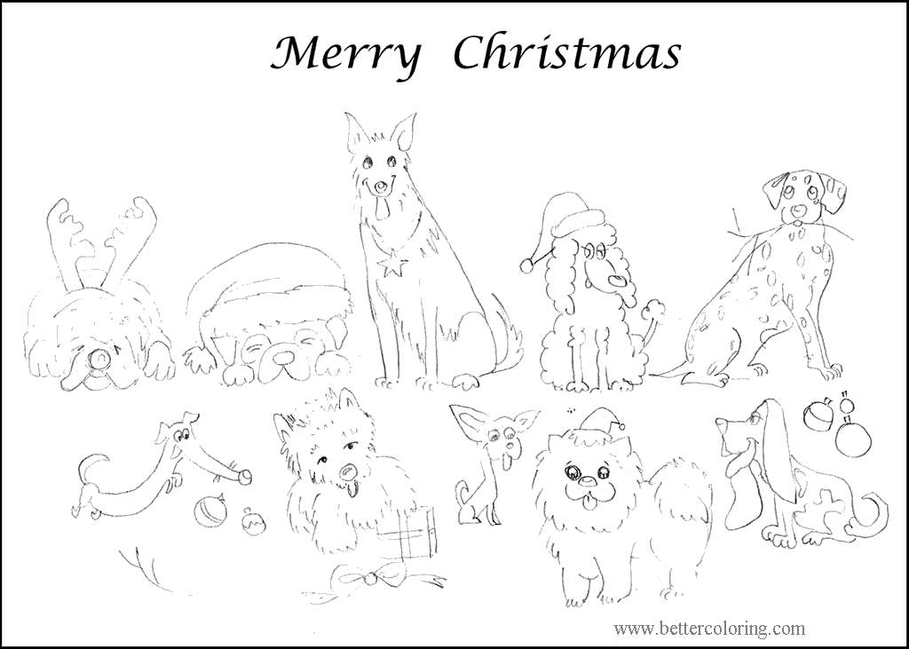 Free Many Christmas Dogs Coloring Pages printable