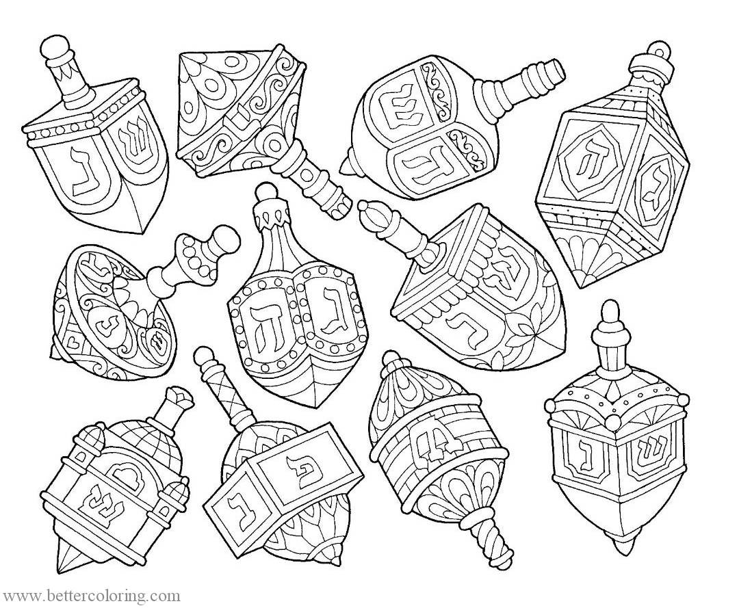 Free Many Dreidels Coloring Pages printable