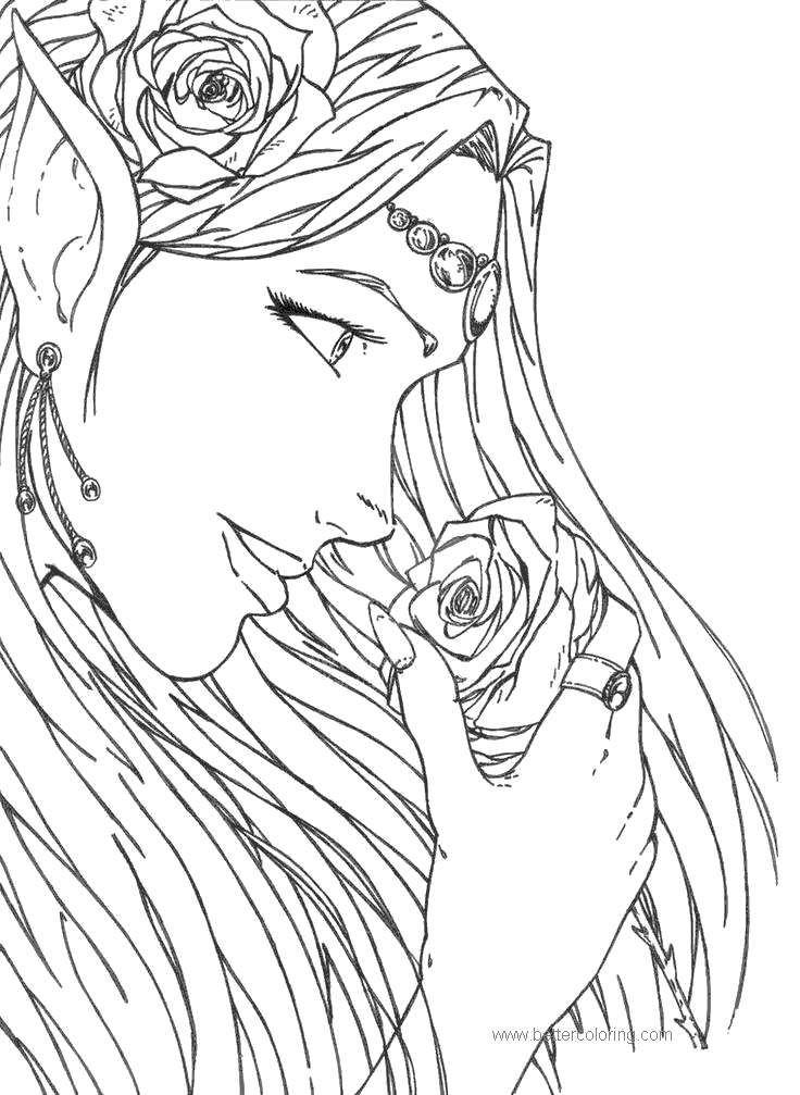 Free Rose and Elves Coloring Pages printable