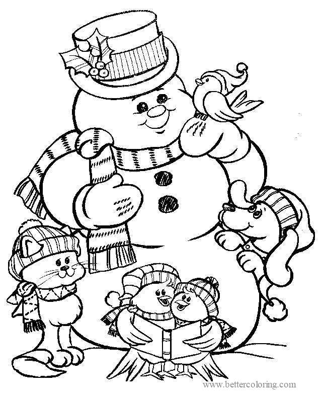 Free Snowman and Christmas Dog Coloring Pages printable