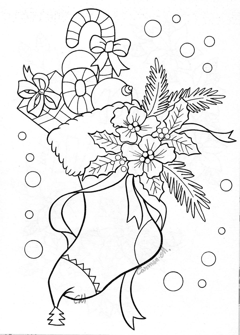 Free Stocking with Flowers Coloring Pages printable