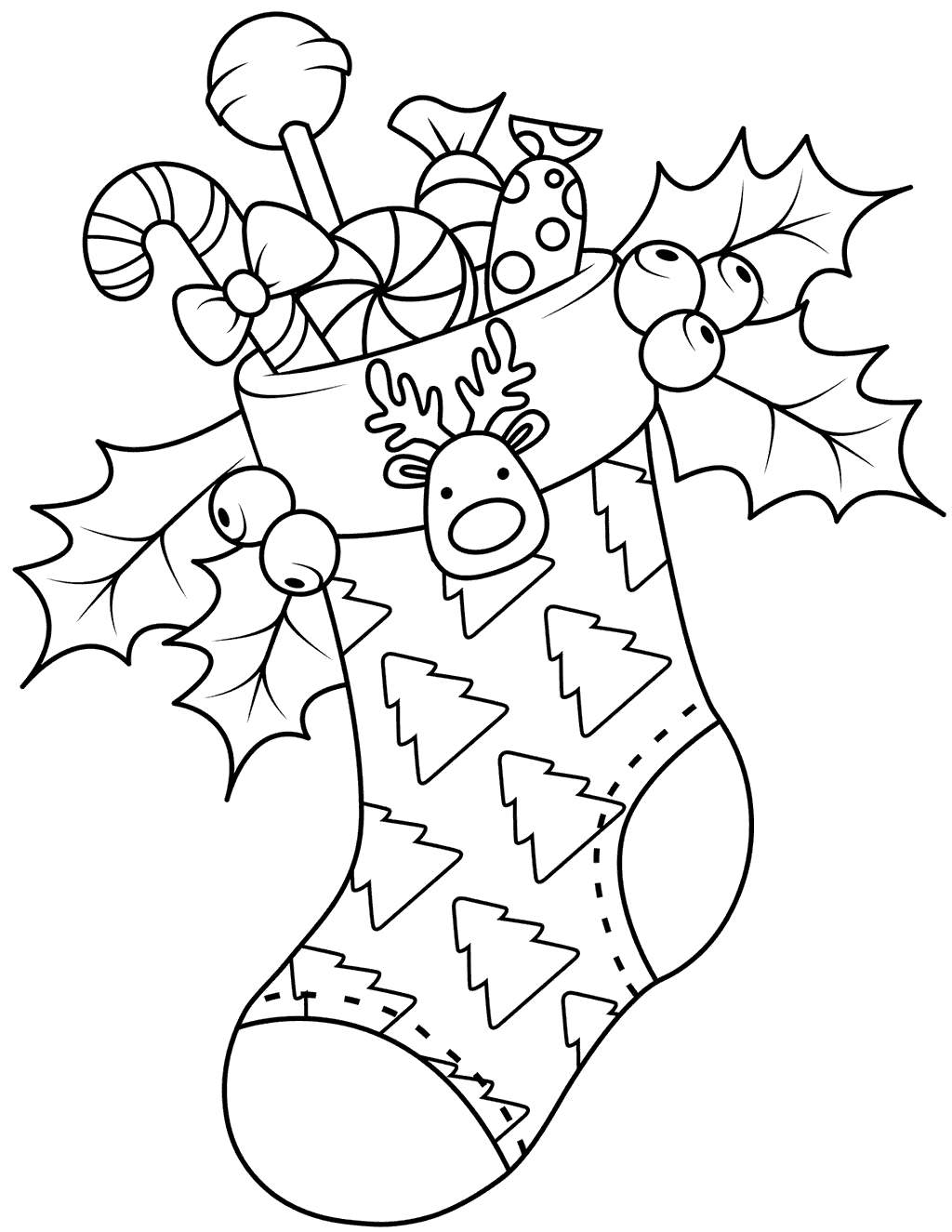 Free Stocking with Lollipop Coloring Pages printable