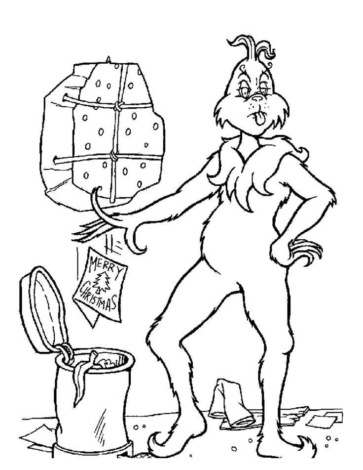 Whoville Coloring Pages Grinch And Trash Can Free Printable Coloring 