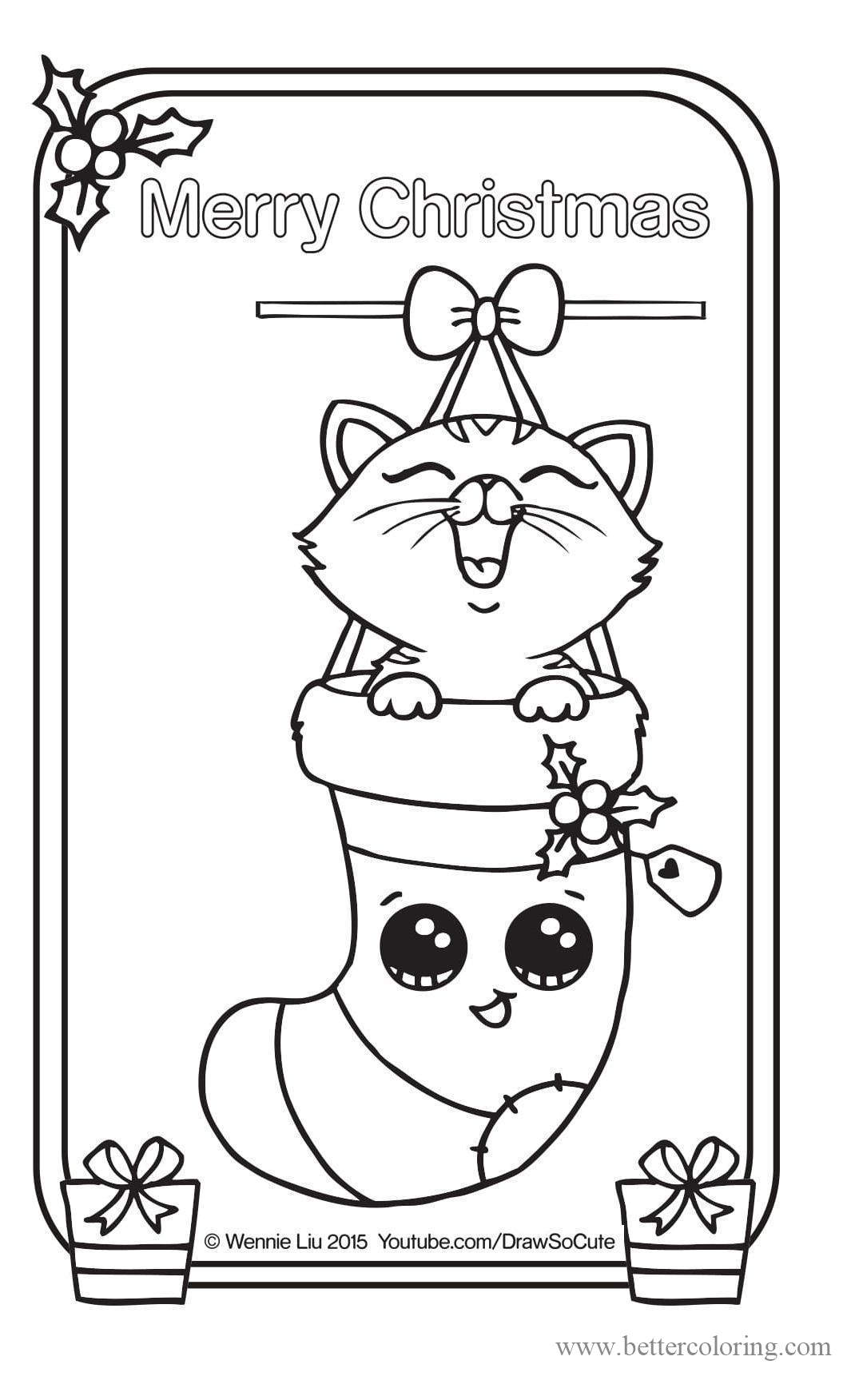 Draw So Cute Christmas Kitten Coloring Pages - Free Printable Coloring