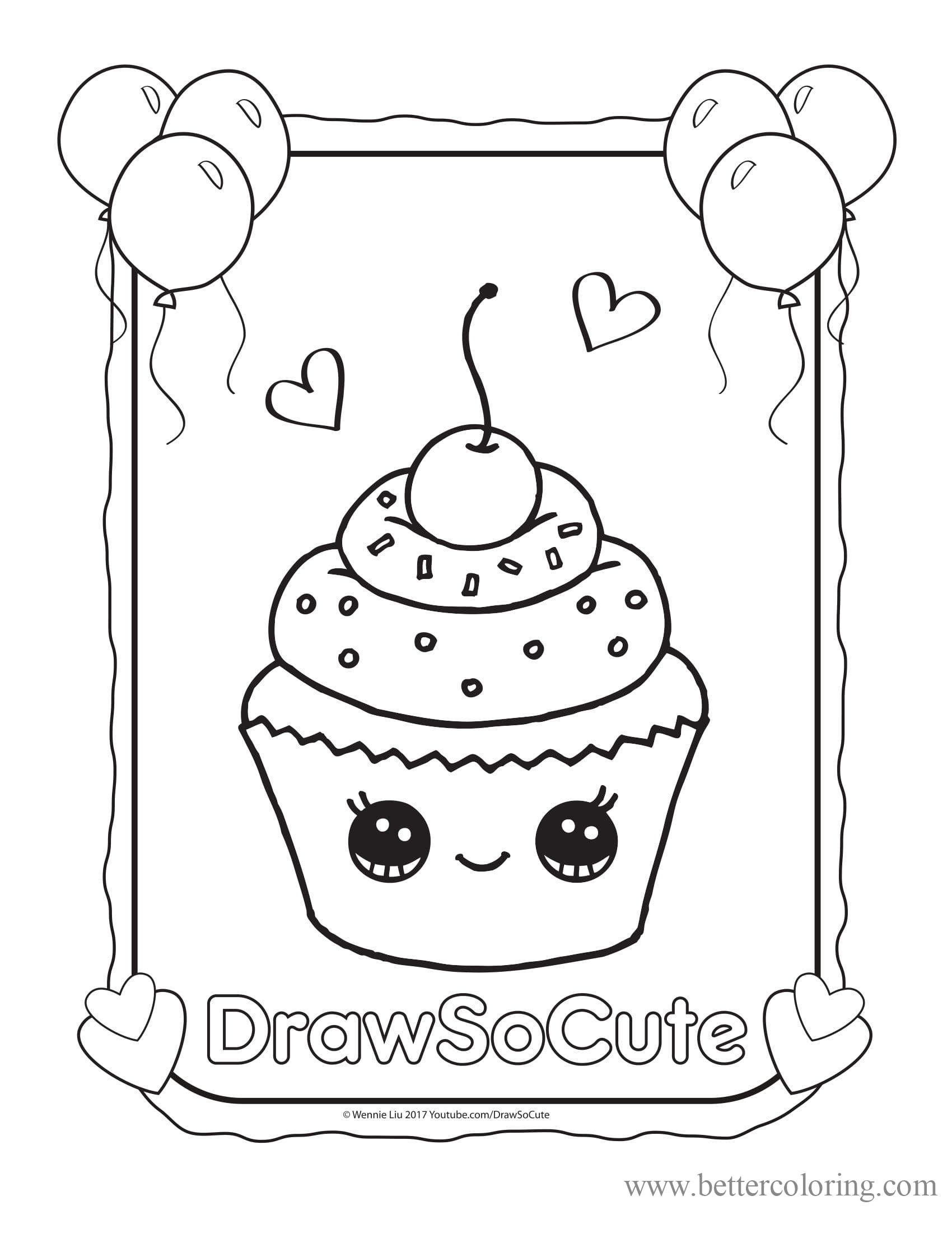Free Draw So Cute Cupcake Coloring Pages printable