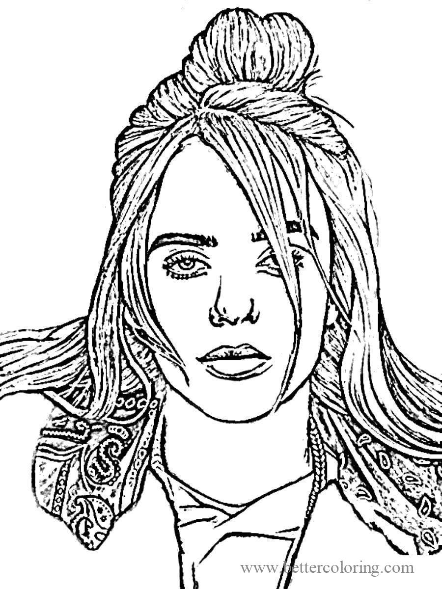 sketch drawing of billie eilish coloring pages  free