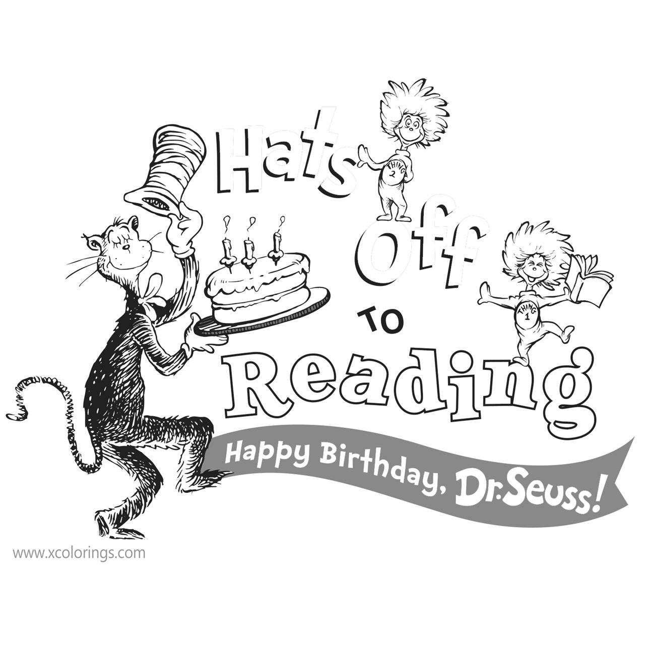 Free Happy Birthday Dr Seuss Coloring Pages Cat In The Hat and Thing One Ting Two printable
