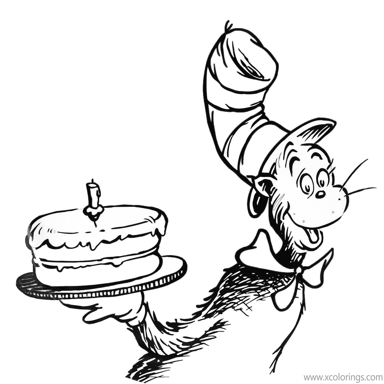 Free Happy Birthday Dr Seuss Coloring Pages Cat in the Hat and Birthday Cake printable